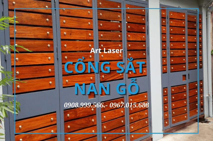 Mẫu cổng sắt nan gỗ đẹp tại Art Laser